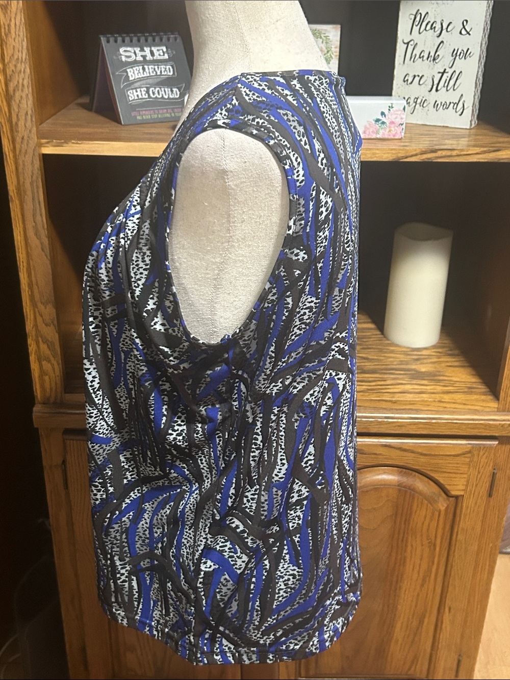 Multiples Blue, Black & White Printed Sleeveless Tank Size Medium - Picture 3 of 5